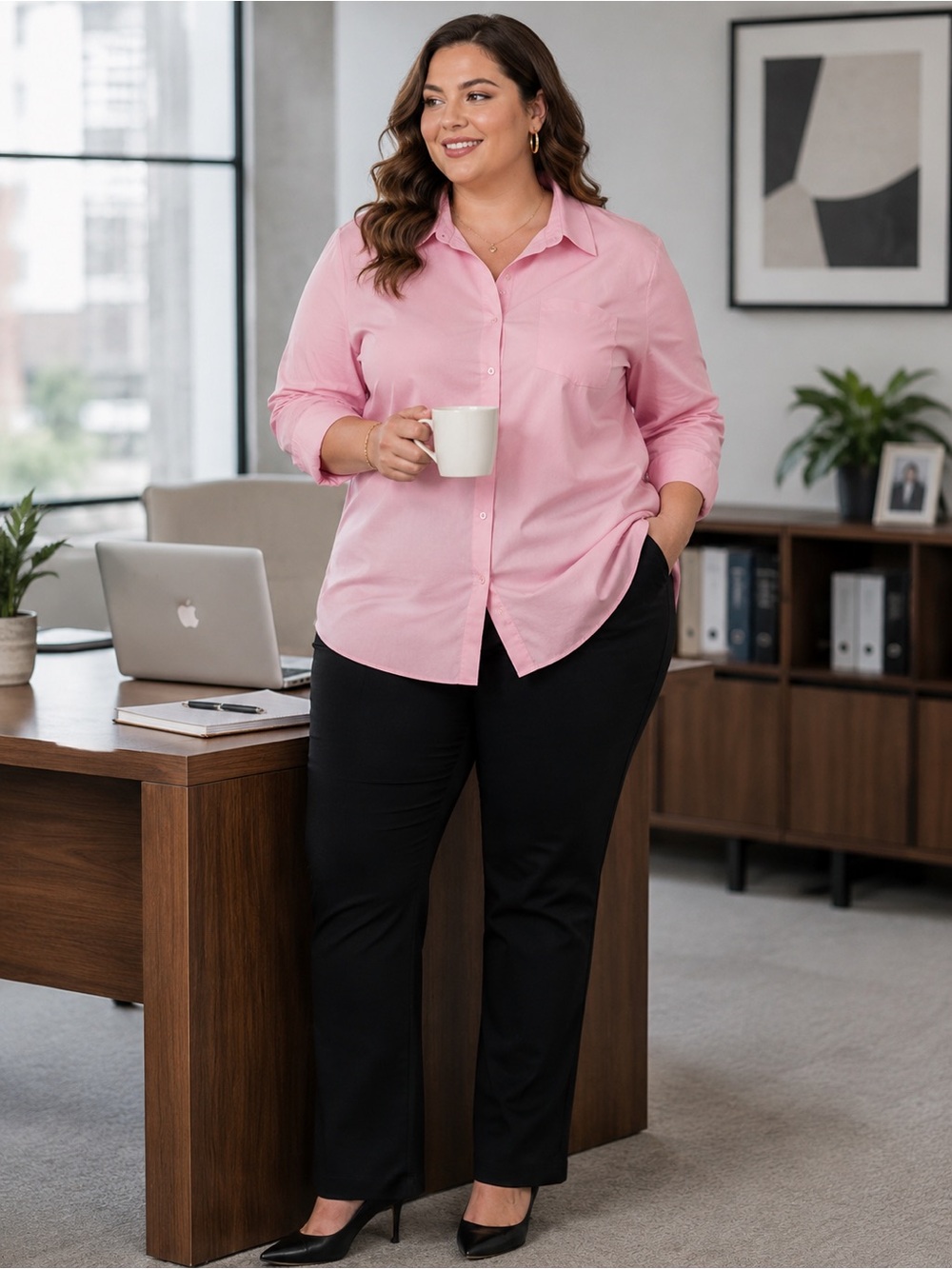 Foxcroft Wrinkle Free Pink Button Front Shirt Plus Size 18W Career Top
